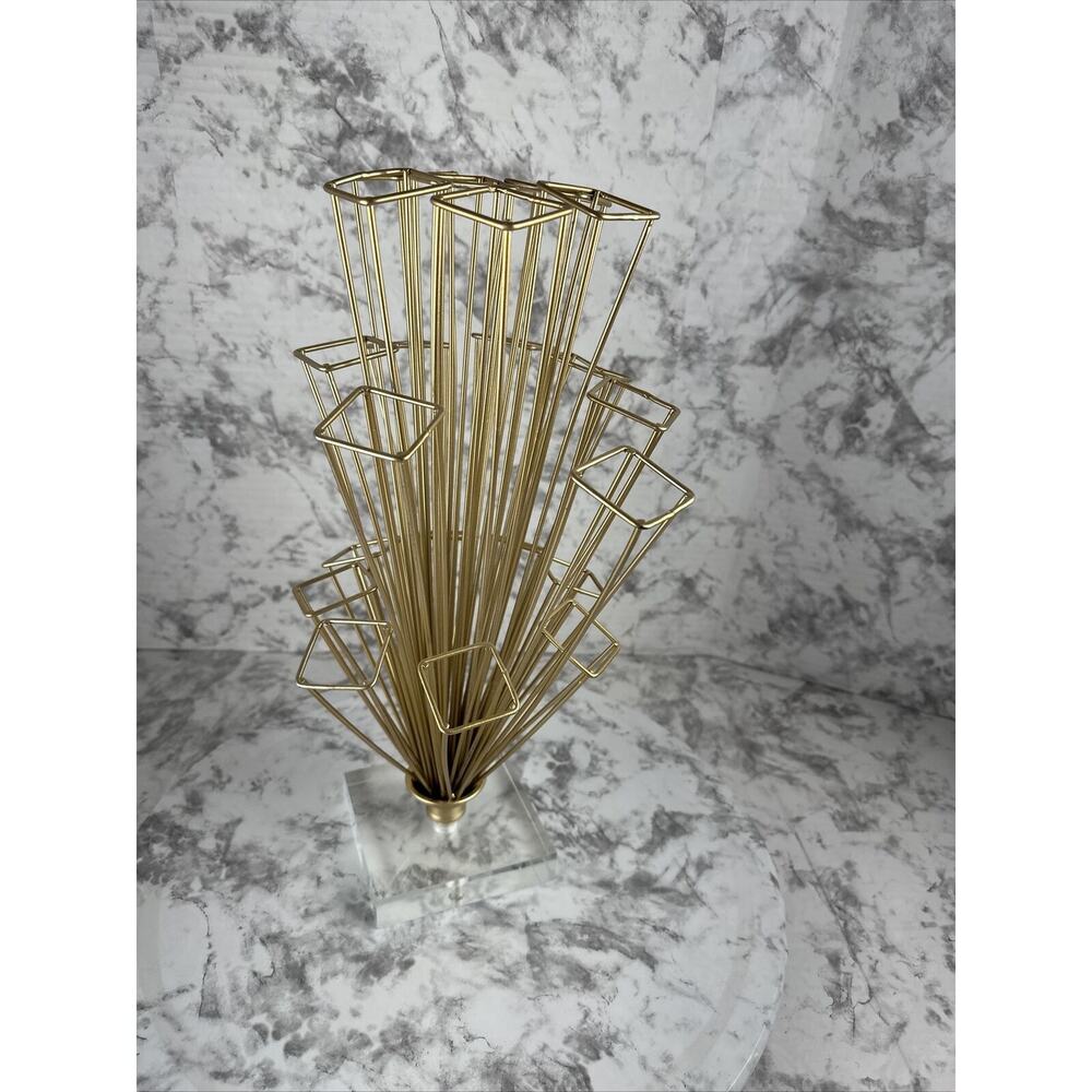 Modernist Gold Geometric Escher Perspective Cube Sculpture Clear Lucite Base - Picture 5 of 8